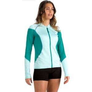 Women's SeaDoo Swim Rashguard Long Sleeve UV 50 Protection Zip Turquoise Sz Med